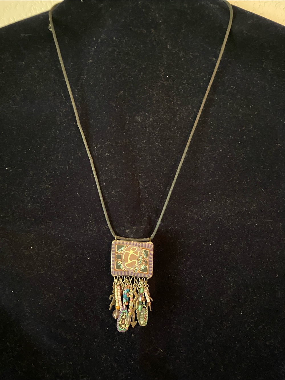 Bohemian Square Pendant Necklace with Tassel Charms